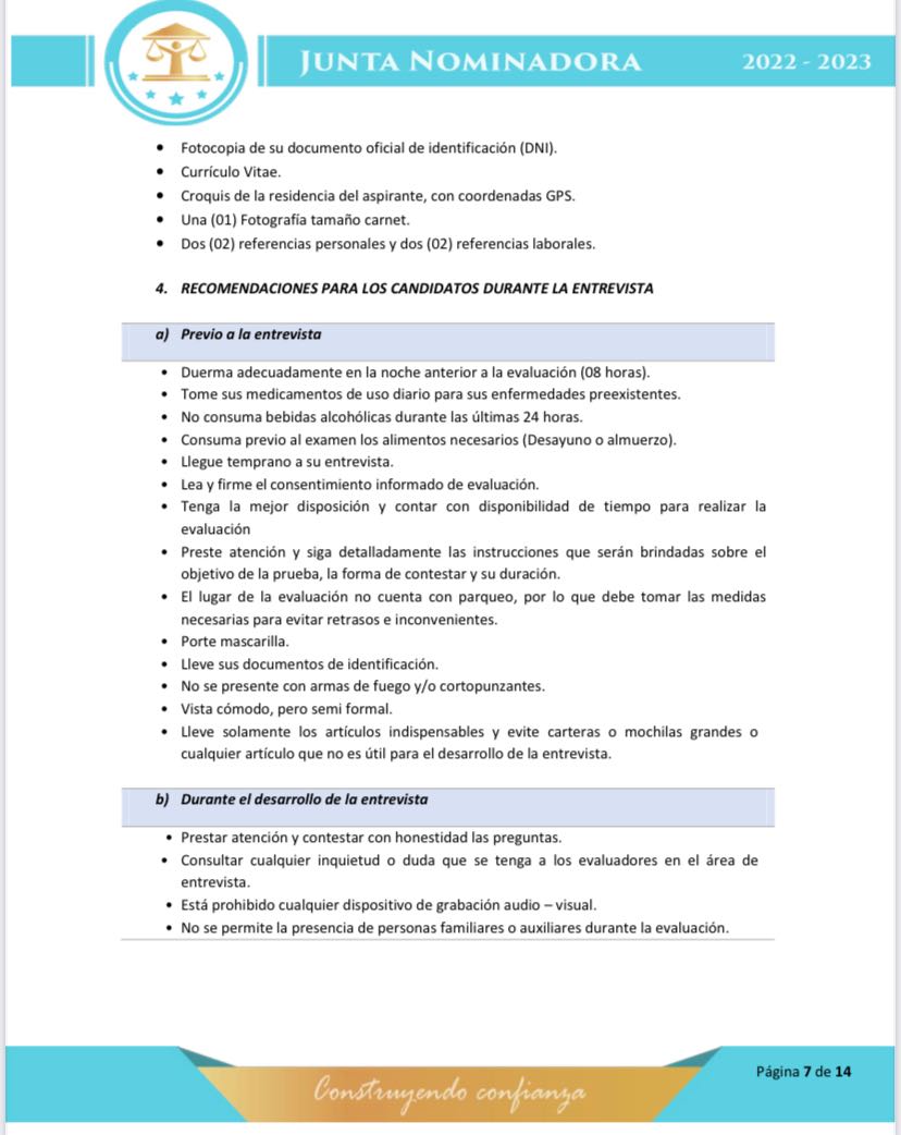 Horarios de entrevistas y de investigación socio-económicas 